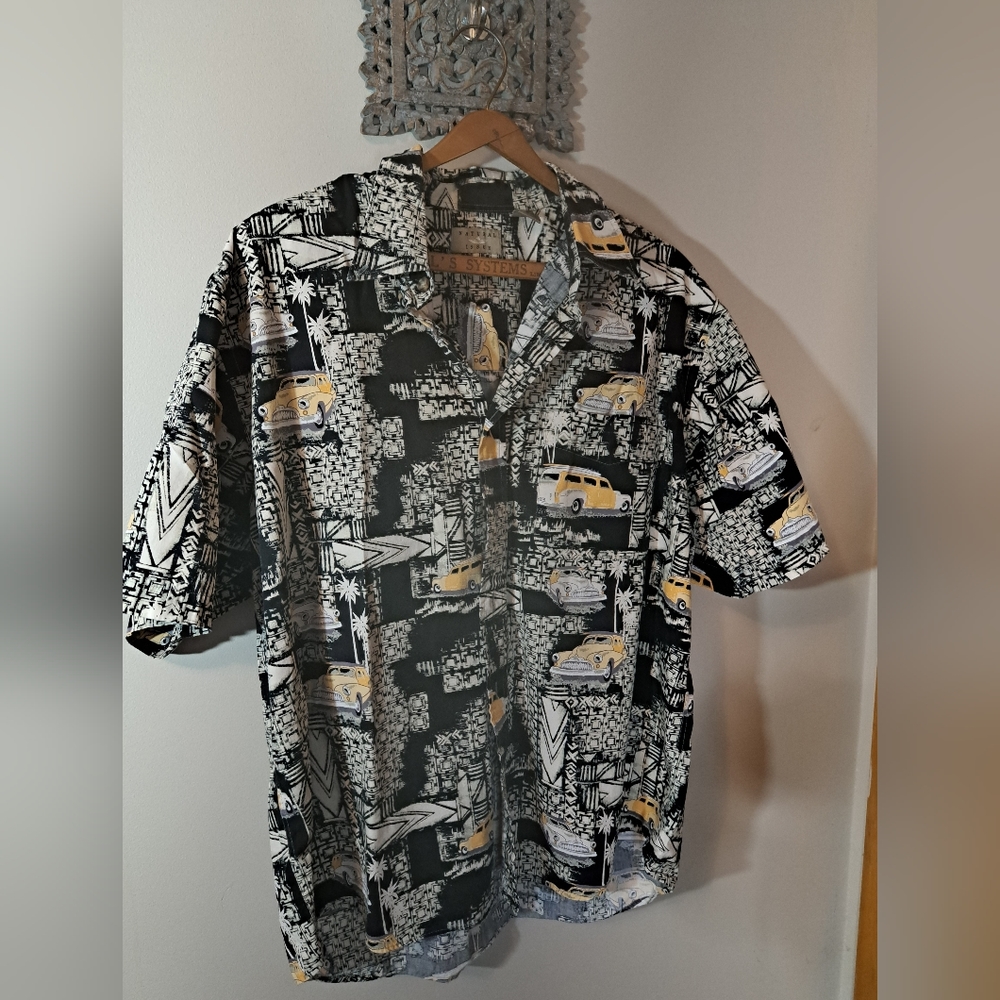 Natural Issue Hawaiian Short Sleeve Shirt Size L Cotton Beach Surf Board Bus